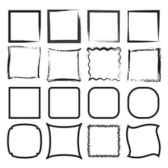 Doodle brush squares. Hand drawn abstract frame set. Photo frame. Vector illustration. Stock image.