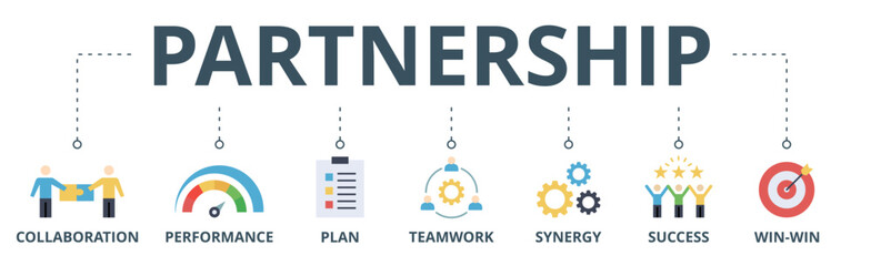 Partnership banner web icon vector illustration concept with icon of collaboration, performance, plan, teamwork, synergy, success and win-win solution