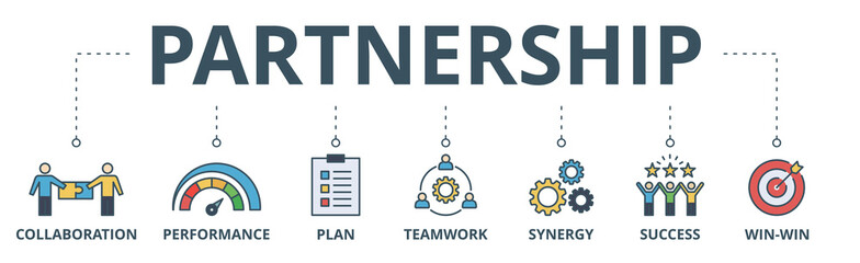Partnership banner web icon vector illustration concept with icon of collaboration, performance, plan, teamwork, synergy, success and win-win solution