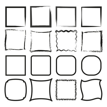 Doodle brush squares. Hand drawn abstract frame set. Photo frame. Vector illustration. Stock image.