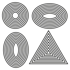 Set striped geometric shapes. Heart print. Modern cover design set. Vector illustration. Stock image.