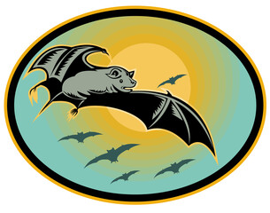 vector illustration of Bat flying with moon in background
