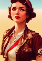 Porträt einer fiktiven Flugzeugpilotin. Retro-Piloten-Konzept. 3D-Rendering © designprojects