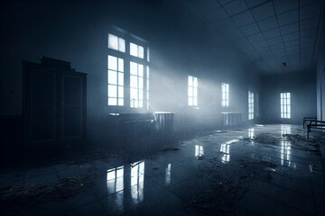 Spooky haunted hospital, illustration of a creepy room