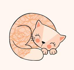Sleepy cat icon. Kitten lies and sleeps, cute and adorable character for kids. Poster or banner for website, love for animals and mammals. Sticker for social networks. Cartoon flat vector illustration