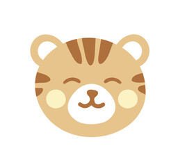 Cute tiger icon. Predator and mammal, cute and adorable character for kids. Mascot or toy, wildlife and animals, fauna of tropical countries. Social media sticker. Cartoon flat vector illustration