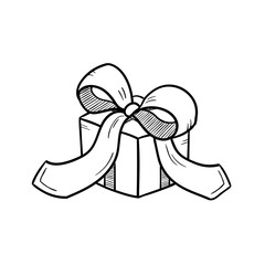 Hand drawn doodle gift box. Vector outline illustration. Perfect for greeting cards, print, textile designs, holiday designs, banners.