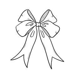 Hand drawn doodle bow. Vector outline illustration. Perfect for greeting cards, print, textile designs, holiday designs, banners.