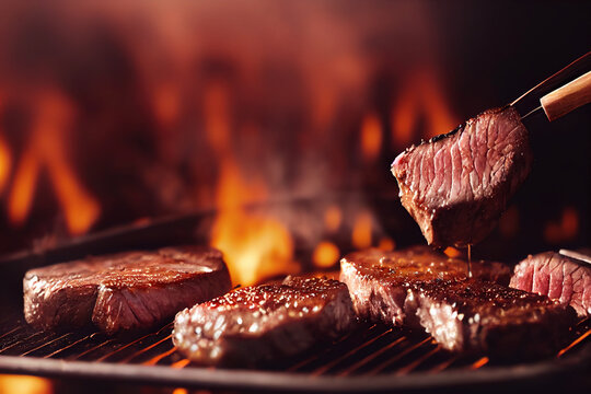 Delicious Cook Meat Steak and Black Copy space Background For Menu Restaurant or Recipe Text and Advisement.