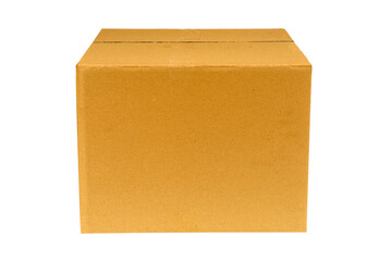 Plain brown cardboard box photo transparent background isolated front side view PNG file