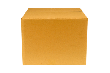 Plain brown cardboard box photo transparent background isolated front side view PNG file