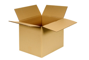 Plain cardboard box open top isolated photo transparent background PNG file