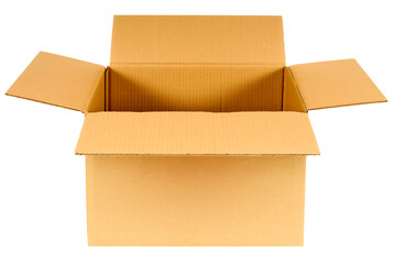 Plain brown cardboard box top open photo transparent background isolated PNG file