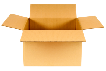 Plain brown cardboard box top open photo transparent background isolated PNG file
