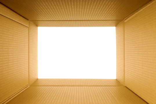 Cardboard box frame border looking through up isolated center transparent background photo PNG file
