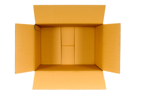 Carboard box inside top view photo transparent background PNG file