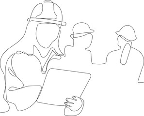 construction manager and engineer working on building site. Vector illustration