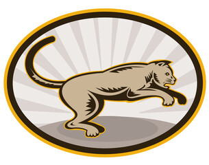 Obraz premium illustration of a Cat about to jump viewed from side set inside an ellipse.