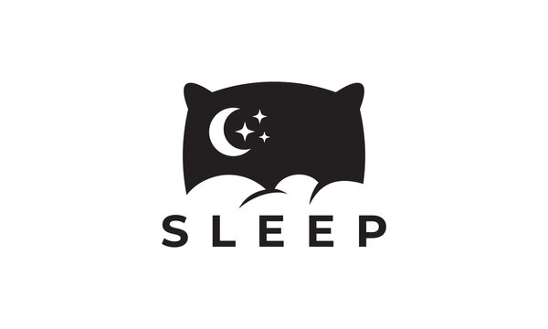 pillow bed and night moon star logo vector icon graphic