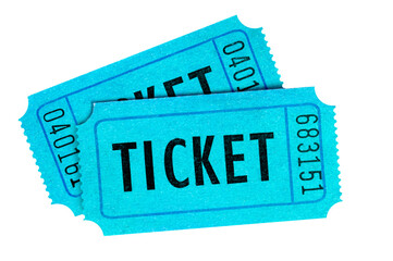 Two blue cinema tickets photo transparent background isolated PNG file - obrazy, fototapety, plakaty
