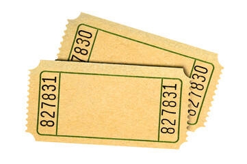 Pair blank old movie or raffle tickets photo transparent background isolated PNG file