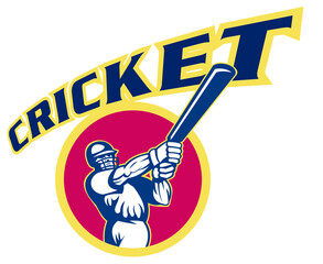 illustration of a cricket batsman batting front view isolated on white