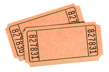 Two old blank raffle tickets pair flat close up isolated photo transparent background PNG file