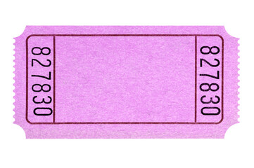 Blank pink movie or raffle ticket isolated transparent background photo PNG file