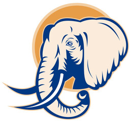 illustration of an african bull elephant head retro style