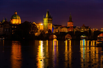Night view of Charles bridge. Prague. Czech Republic