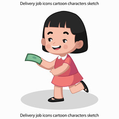Delivery job icons cartoon characters sketch