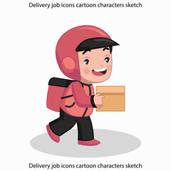 Delivery job icons cartoon characters sketch