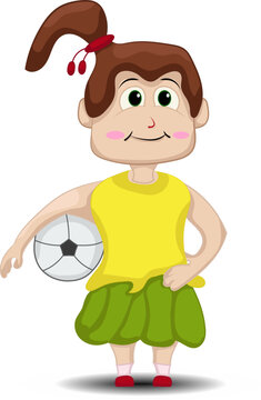 little girl in a soccer player outfit and carrying a ball