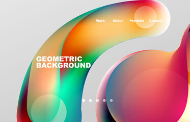 Landing page abstract liquid background. Flowing shapes, round design and circle. Web page for website or mobile app wallpaper