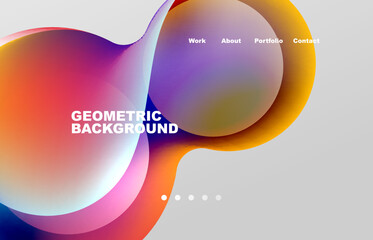 Landing page abstract liquid background. Flowing shapes, round design and circle. Web page for website or mobile app wallpaper