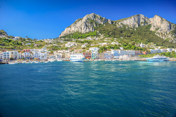 Naklejka premium Idyllic Capri island harbor landscape, Amalfi coast of Italy, Europe