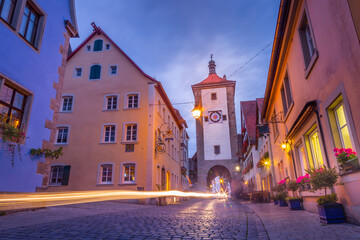 Fototapeta na wymiar Old town of Rothenburg ob der Tauber at dawn, Franconia, Bavaria, Germany
