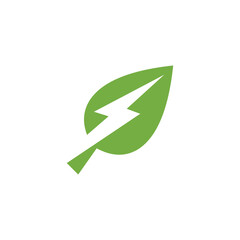 Green energy logo or icon vector design template with electric plugs and leaves