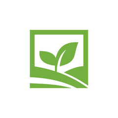 Green leaf logo, shape plant in the square frame, mockup graphic creative ecology emblem, bio organic company sign