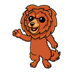Cute little lion dog cartoon waving hand