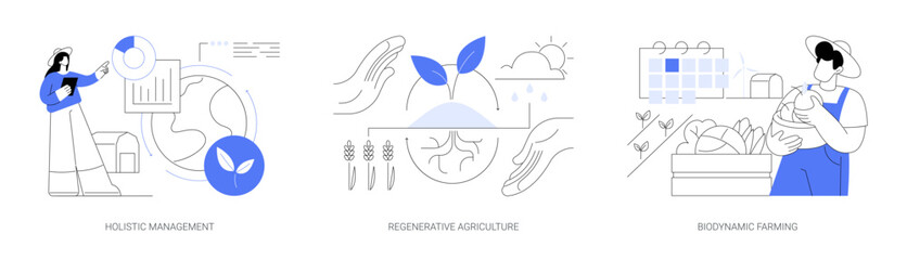 Conservation and rehabilitation farming system abstract concept vector illustrations.