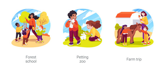Environment education in childcare isolated cartoon vector illustration set