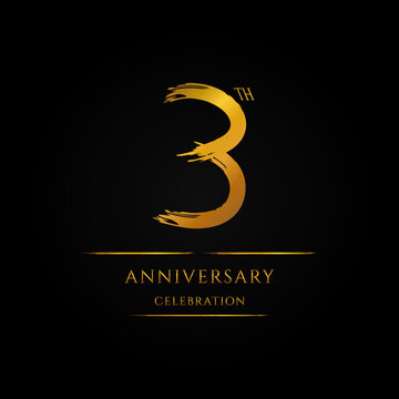 3th anniversary celebration design. hand drawn number 3 or three logo design elements template in gold color.