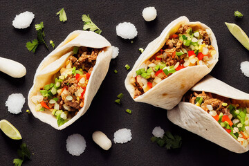 Delicious Burritos and Black Copy space Background For Menu Restaurant or Recipe Text and Advisement.