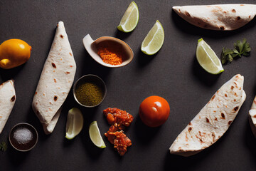 Delicious Burritos and Black Copy space Background For Menu Restaurant or Recipe Text and Advisement.