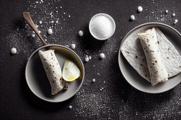 Delicious Burritos and Black Copy space Background For Menu Restaurant or Recipe Text and Advisement.