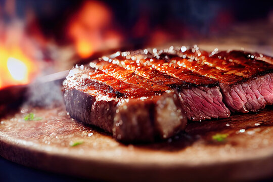Delicious Cook Meat Steak and Black Copy space Background For Menu Restaurant or Recipe Text and Advisement.