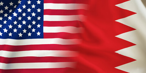 Bahrain,USA flag together.American,Bahrain waving flag