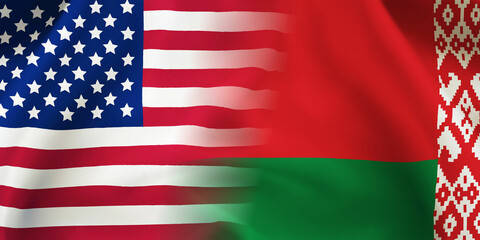 Belarus,USA flag together.American,Belarus waving flag