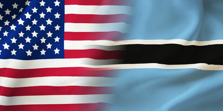 Botswana,USA flag together.American,Botswana waving flag